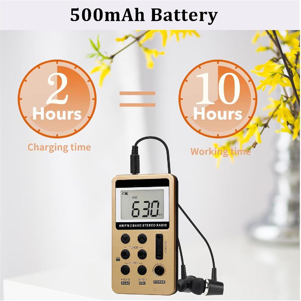 AM FM Radio Portable Mini Radio, Digital Tuning, Rechargeable Battery, LCD Display, for Walking and Jogging