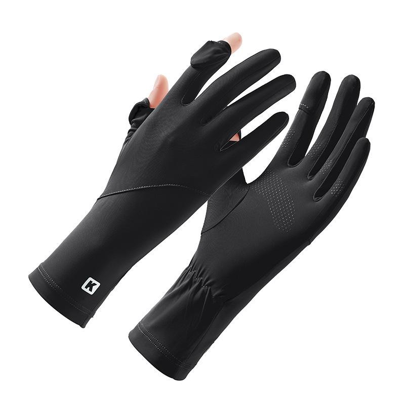 Extended Wrist Guard Can Leak Two Fingers and Touch Screen for Women's Outdoor Palm Wear Resistant Fashion Summer Ice Silk Gloves