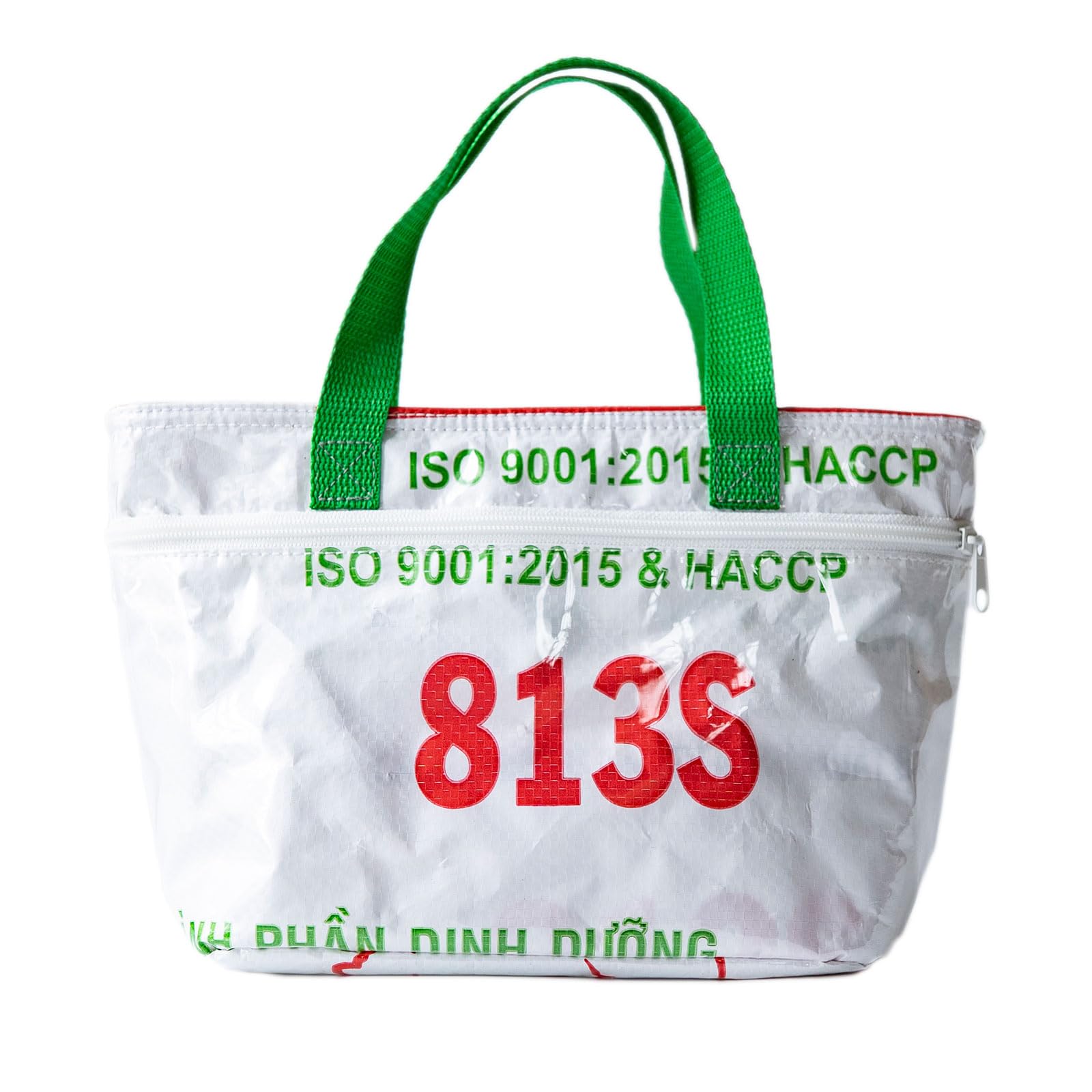 

VETLER Insulated Lunch Bag, Made from Vietnamese Feed Bag Material, 33.5cm W x 19cm H x 12cm D, with Mesh Pocket, Insulated Lunch Bag, Mini Tote Bag