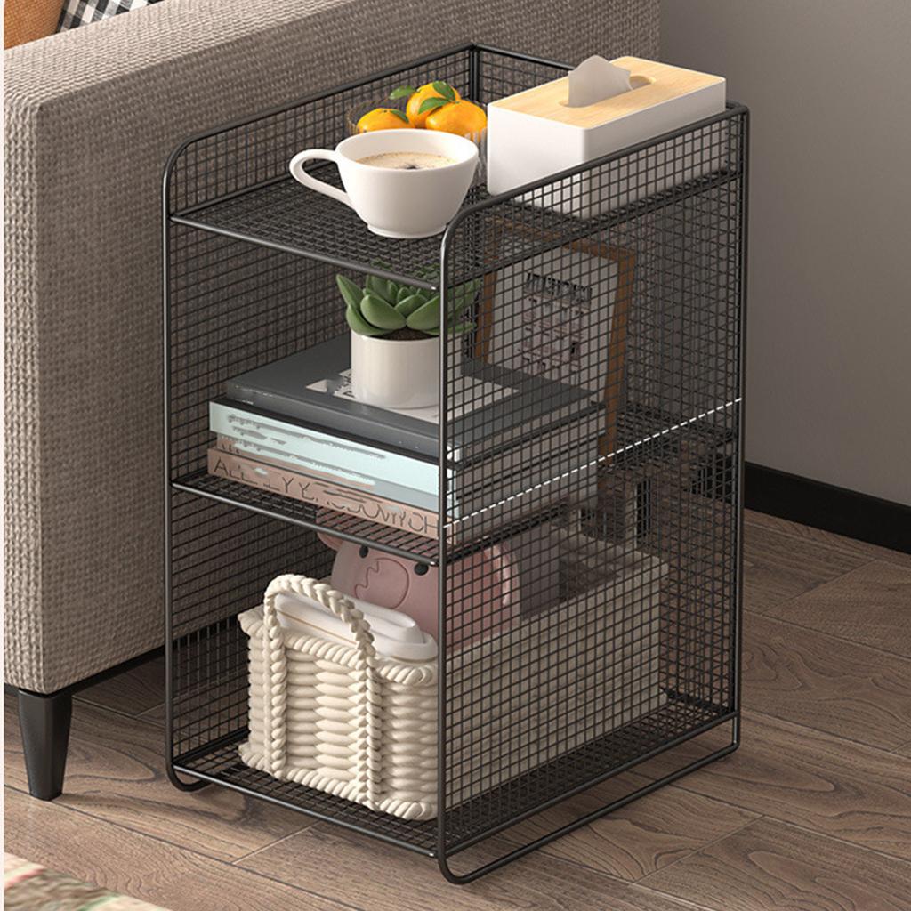 Storage Shelf Metal Heavy Duty Rack Side Shelving Table End Shelving Holder for Housheold Bedroom Black