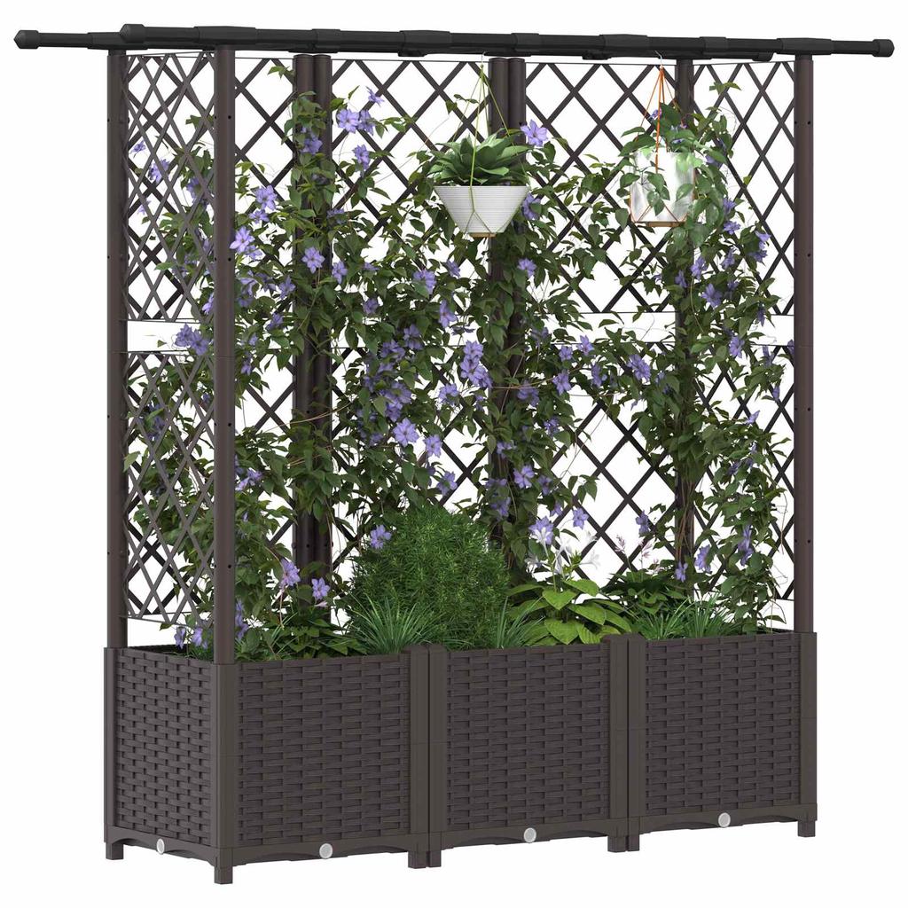 Raised Garden Bed with Trellis and Hanging Roof Brown 163.5 X 40 X 138 Cm PP