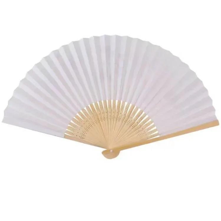 1 Pcs 7-inch Folding Paper Fan Dance Wedding Party Lace Silk Folding Hand Held Solid Color Fan