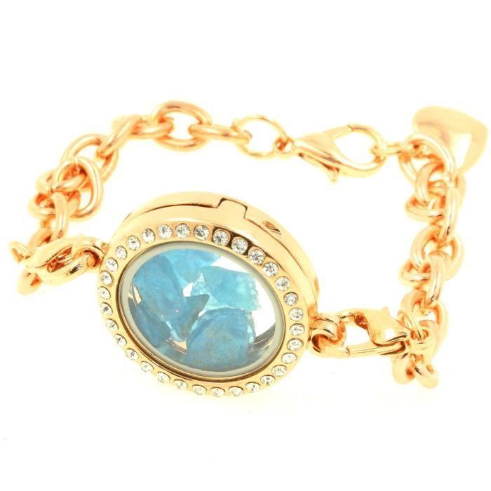 Bracelet Apatite bleu neon brut modèle Médaillon 25 mm - ABIJOUX - Cristal - Acier inoxydable - Mixte