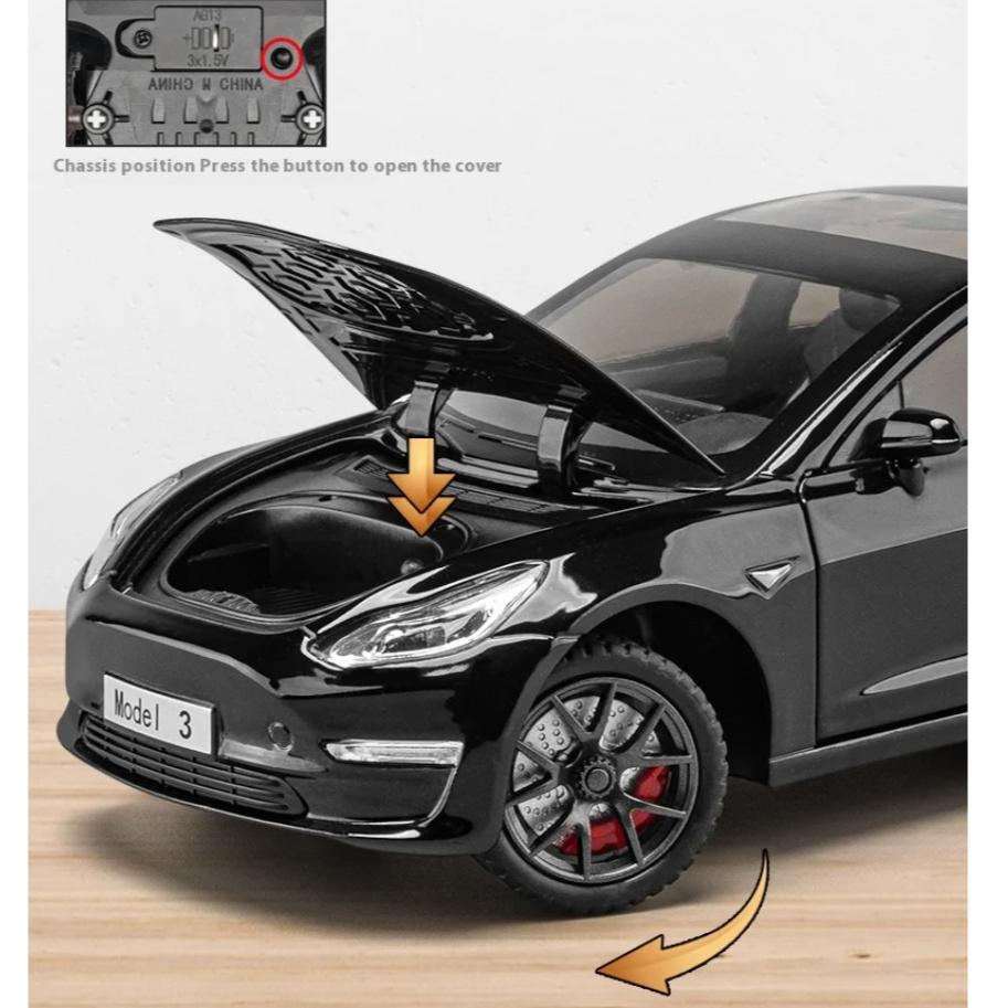 1/24 Scale Tesla Model3 Towing RV Alloy Model, Open Door Car Ornaments for Children's Sound and Light Toys To Give Gifts To Boys