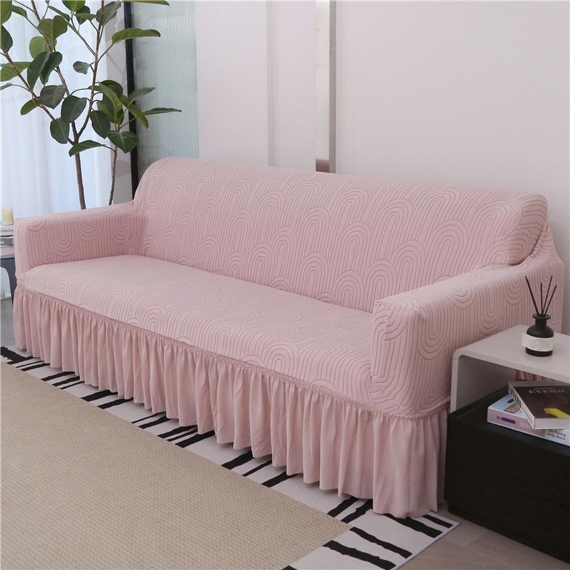 1/2/3/4 Seater Elastic Sofa Cover With Skirt Solid Color Thick Jacquard Sofa Protective Cover For Living Room