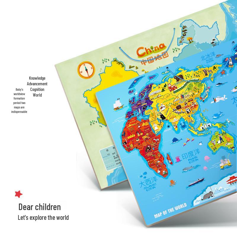 

TOI Wooden Magnetic World Map Jigsaw & Drawing Board for Kids Ages 3-8