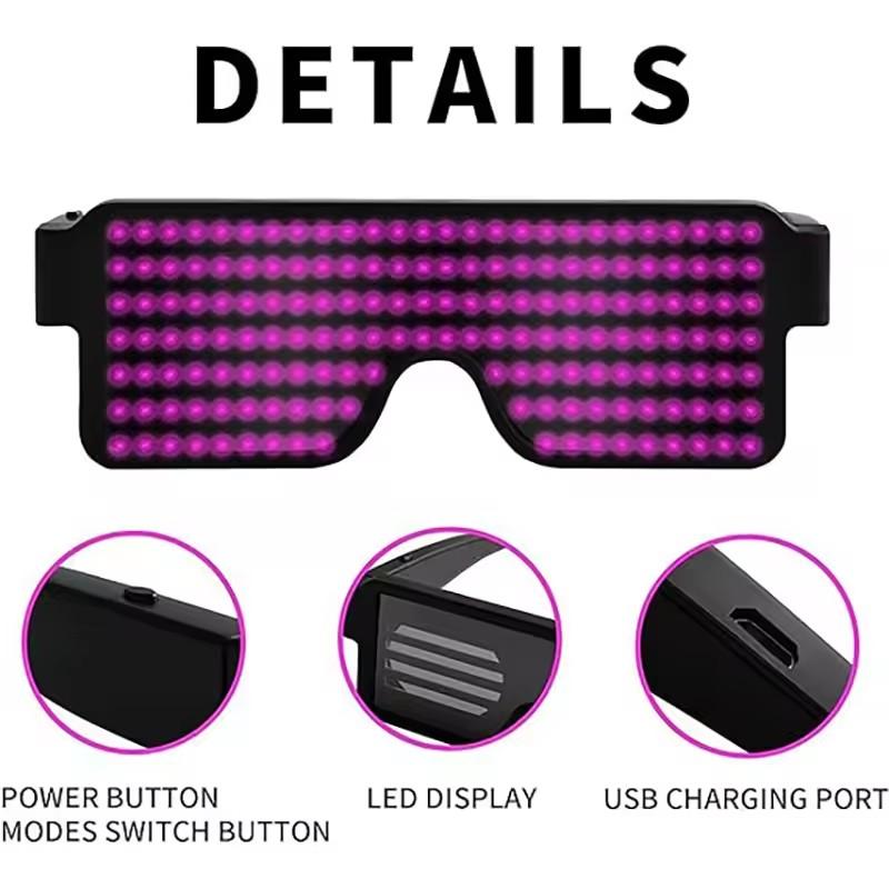 Led Party Glasses Multilingual USB Charge Led Flashing Luminous Eyewear Christmas Concert Birthday Party Holiday Glow Sunglasses