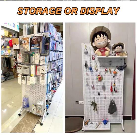 Metal Pegboard with Stand Movable Floor Standing Storage Rack Jewelry Hat Display Pegboard  Tools for Bedrooms Living Rooms and Kitchen