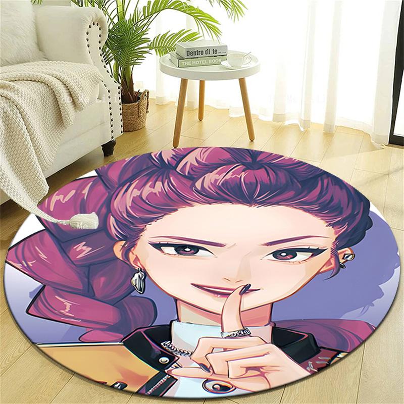 1pc KPop Demon Hunters RUMI6 Design Printed Area Round Carpet for Bedroom Living Room Home Decor Rugs Mat Non Slip Mat Rug for Bedside