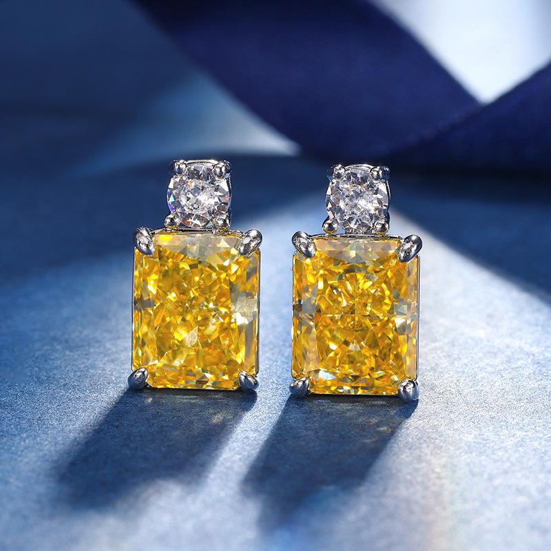 Autumn And Winter Jewelry Set High Carbon Diamond Ice Flower Cut Copper Inlaid Yellow Diamond Set Main Stone 8 * 10