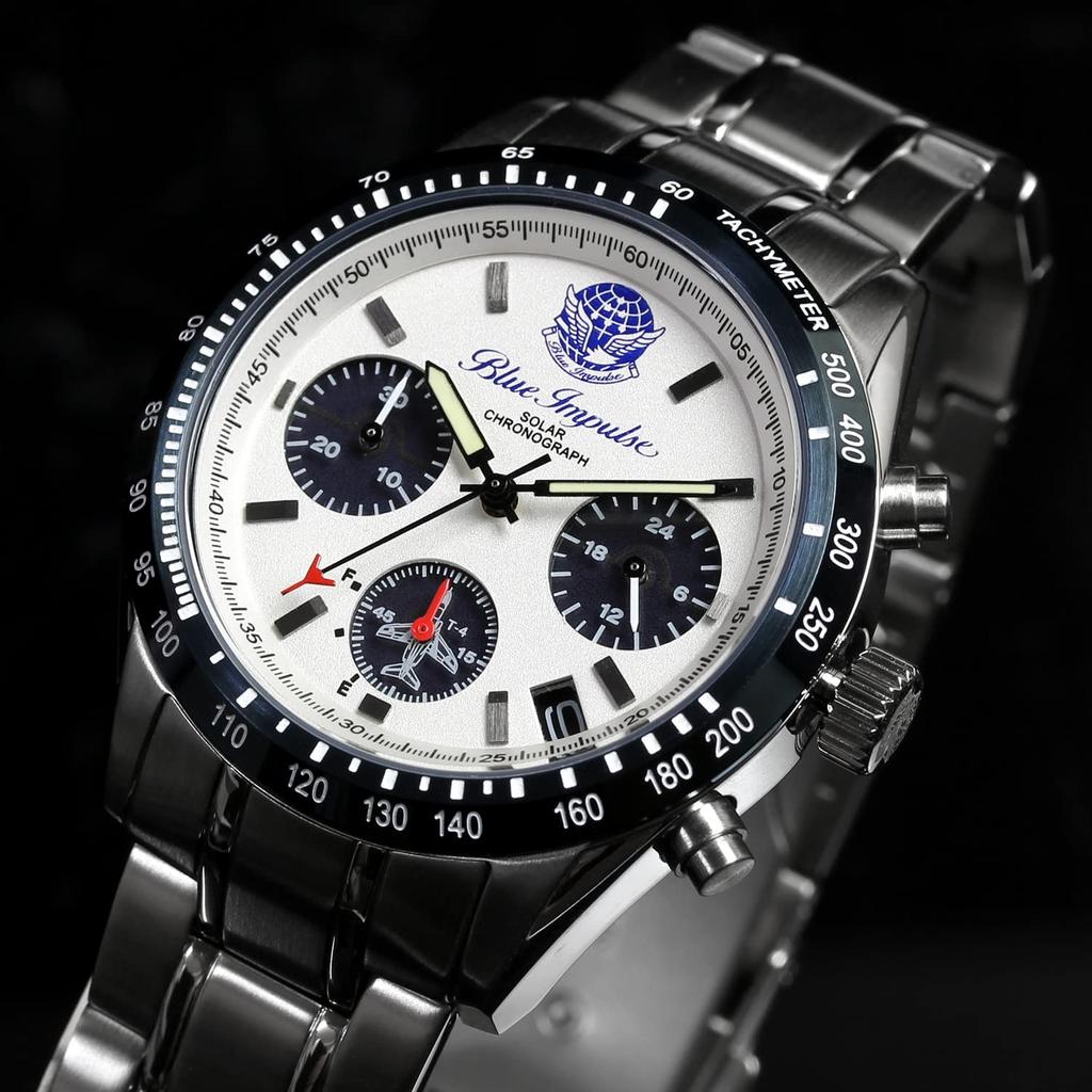 Blue Impulse Solar Chronograph Made In Official Emblem Product Men's Watch, Japan, (White)