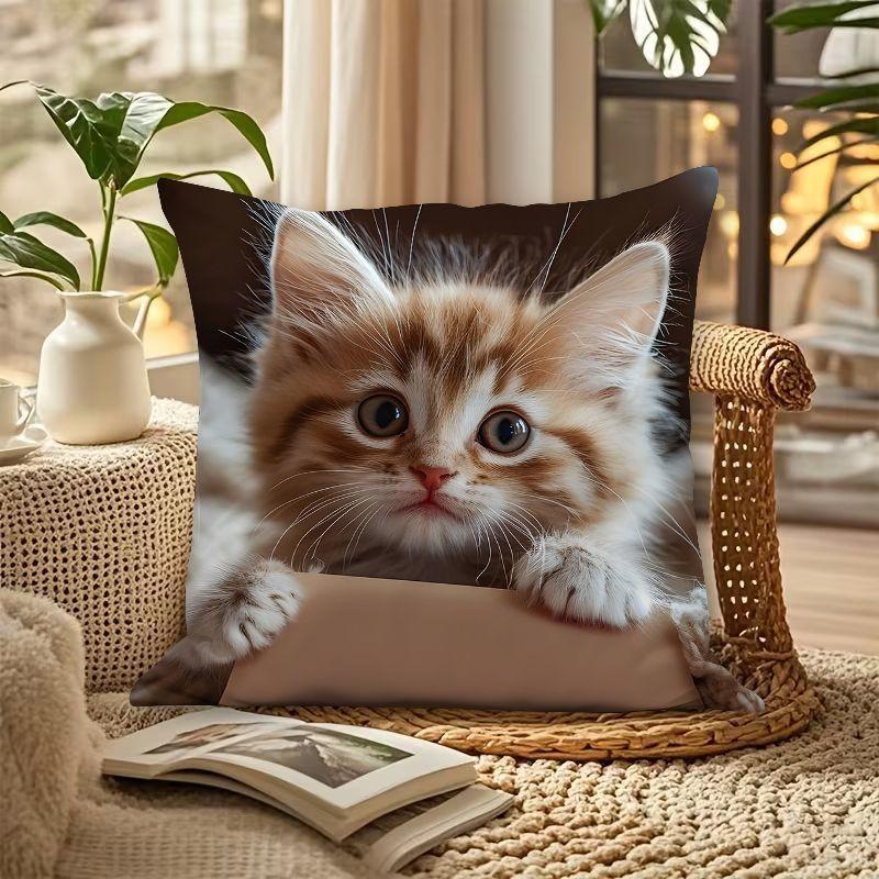 VIKAMA 3D Adorable Cat Cushion Cover Living Room Sofa Cushion Cover Girly Bedroom Pillowcase Home Decor