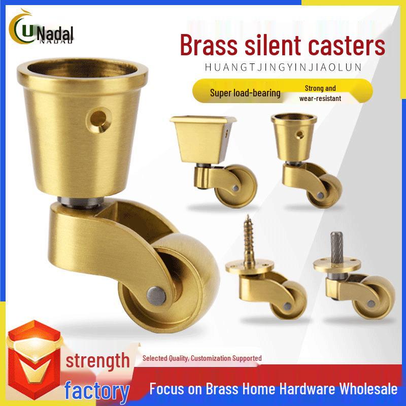Brass Caster Wheels with Silent Bearings for Furniture and Pianos - Heavy-Duty Swivel Design