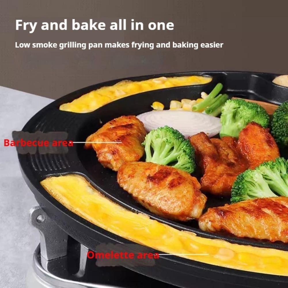Korean Traditional Nonstick BBQ Grill Pan Korean BBQ Stovetop for Indoor/Outdoor Smokeless BBQ Cast Aluminum Grill Pan