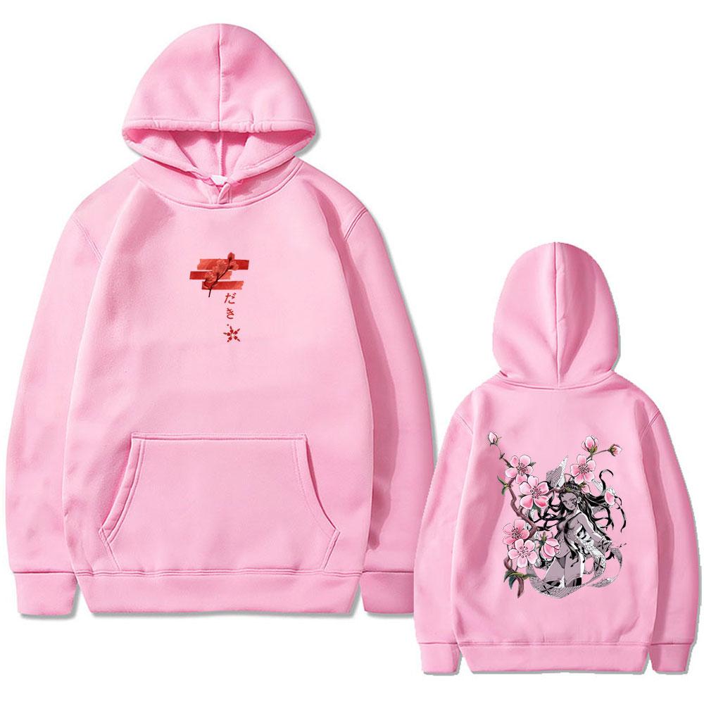 Anime Demon Slayer Daki Cherry Blossom Graphic Hoodie Men Women Oversized Hooded Sweatshirt Male Fashion Vintage Hoodies