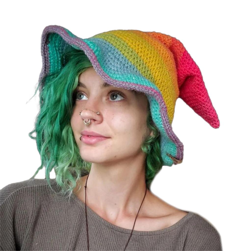 Knitting Witch Hat Costume for Women Men Teenagers for Party Decorations Crocheted Wizard Cap