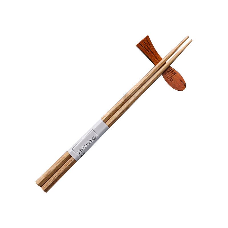 Lin Sen Fang Japanese Style Chestnut Wood Hexagonal Chopsticks with Bamboo Joint Design, 5 Pairs