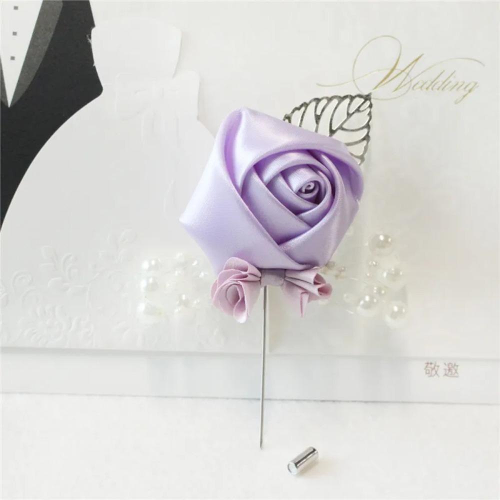 YO CHO Wedding Corsages Flower Groom Boutonniere Purple Silk Rose Man Brooches Wedding Bridesmaids Bracelet Wrist Corsage Flower