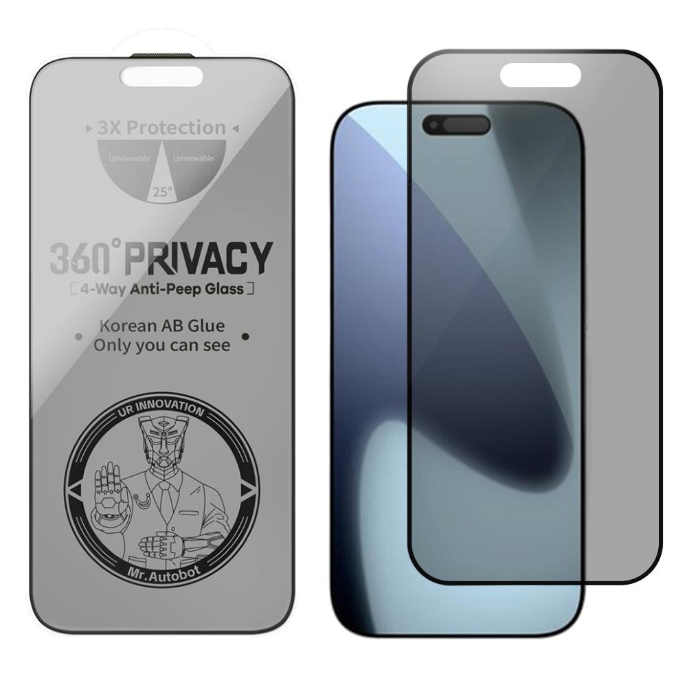URR For iPhone 17 Pro 360 Degree Privacy Screen Protector Anti Spy HD Tempered Glass Film 0.26mm 9H