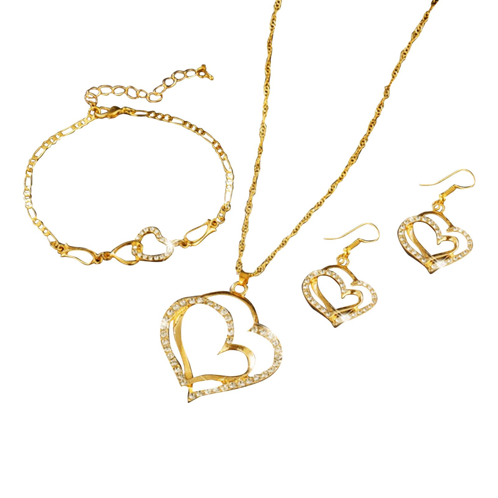 

Модный двойной любовь, роскошный прохладный ветер, золотой, желтый, двухцветный, изысканный браслет, ожерелье, серьги, комплект, подарок One Size золотой