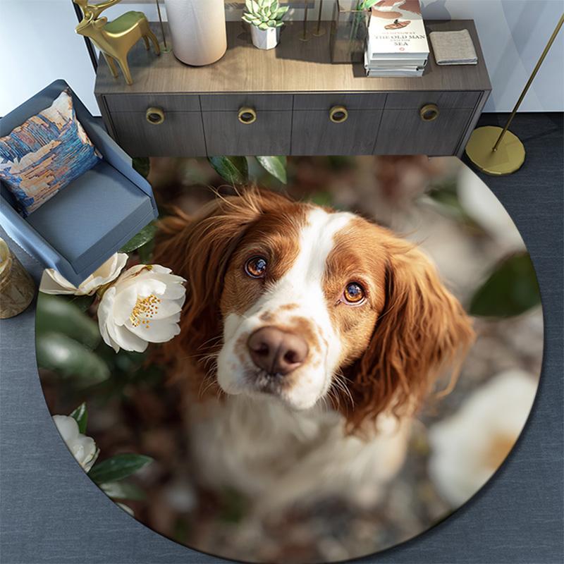Happy Border Collie Round Area Rug,Carpet Rug for Living Room Bedroom Sofa Playroom Decor,Non-slip Floor Mat
