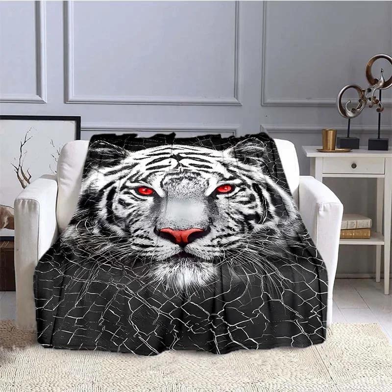 3D Print Tiger Flannel Throw Blanket Wild Animals Blanket King Queen Size Super Soft Lightweight Warm for Living Room Couch Sofa