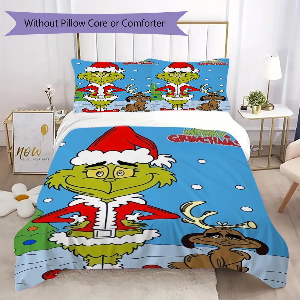 Merry Grinchmas Holiday Joy Threepiece Set Without Core 1 Duvet Cover 2 Pillowcase Without Core Duvet Cover And Pillowcase