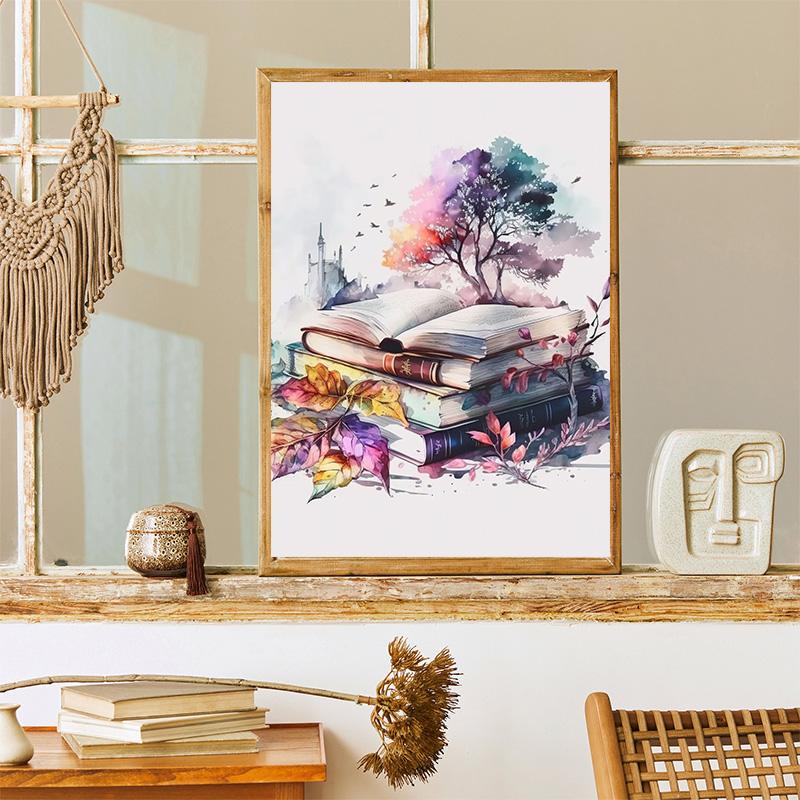 Watercolor Style Flowers Books Landscape Art Poster Canvas Painting Wall Prints Picture for Living Room Home Decor