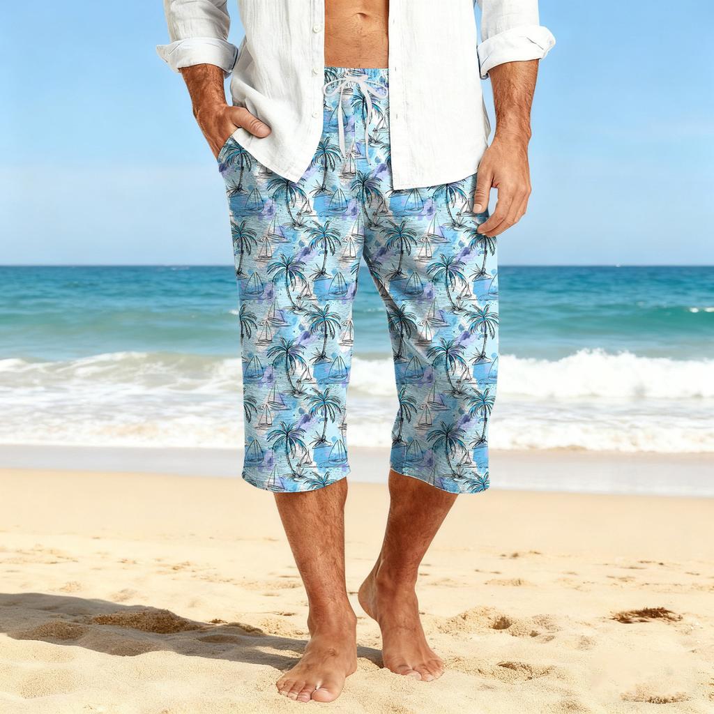 Men's Casual Drawstring Cropped Shorts