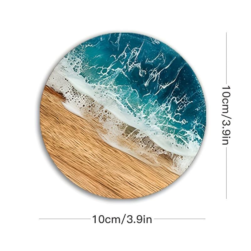

4/6 Pcs Blue Ocean Round Wooden Coasters & Placemats Set Home Cafe Party Table Decor Durable Drink Coasters For Stylish Dining