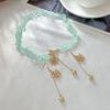 Fresh Metal Flower Fringed Collarbone Necklace, Wind Irregular Turquoise Beaded Necklace Set