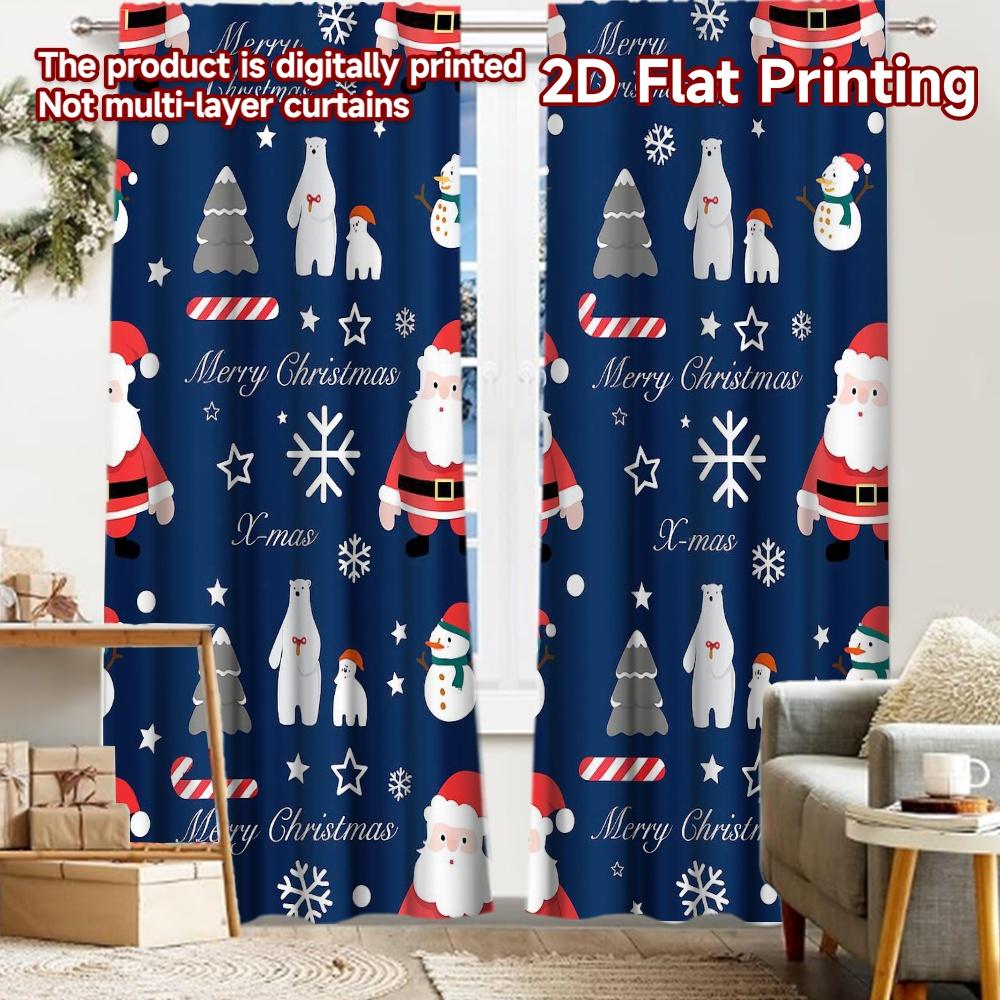 2pcs, 2D FLAT PRINTING Curtains (Without Rod) Festive Wonderland(3) Holiday Halloween Christmas Printed Curtains Yarn Curtains