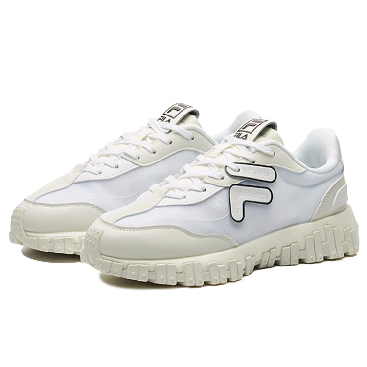 FILA Fusion Heritage Running Fabric Synthetic Leather Thick Sole Casual Low Top Dad Shoes Women sneaker White T12W131103FWV