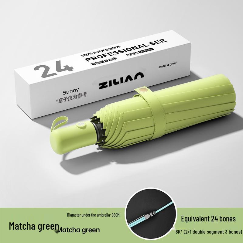 72-Rib Automatic Ring Buckle Umbrella: Portable, Reinforced, Dual-Use for Sun & Rain, Folding Hook Design for Men & Women
