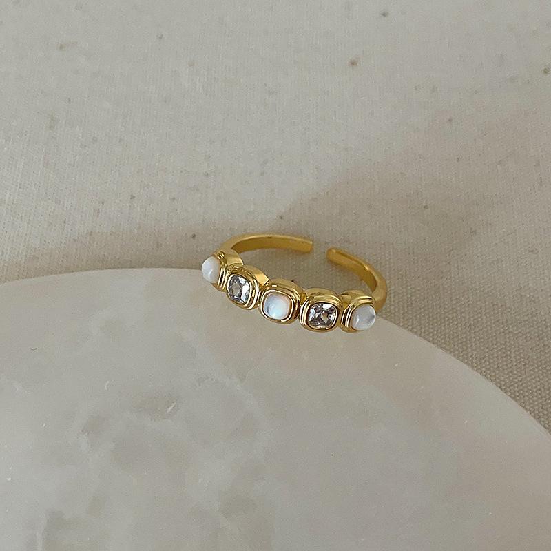 Niche Light Luxury Pearl Zircon Gold Open Ring Collection Female Simple Elegant Fashion Versatile Ring Ring