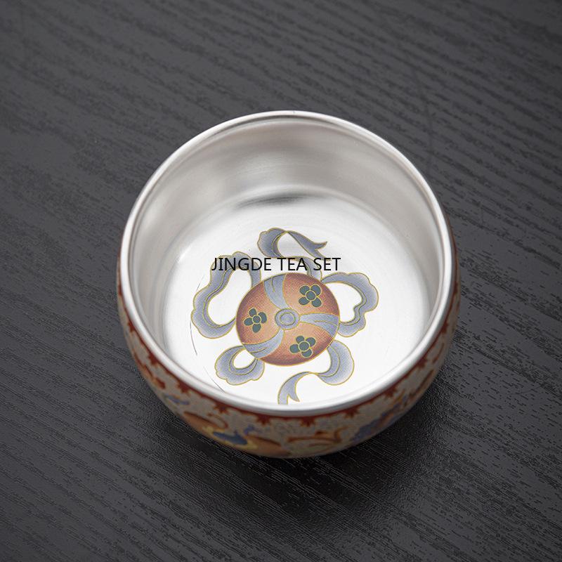 Vergoldete Silber-Teetasse Kreative China-Chic Einzelne Keramik-Teeschale Kulturelle Kreative Tee-Meister-Tasse Geschenkbox Feiertagsgeschenk
