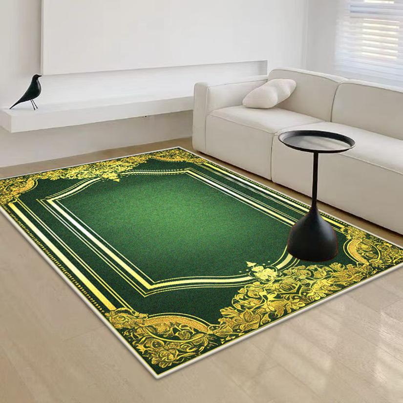 Luxury Green Decoration Home Golden Border Live Room Rug Big Size Antiskid Bedroom Carpet Easy Clean Coffee Tables Mat Washable