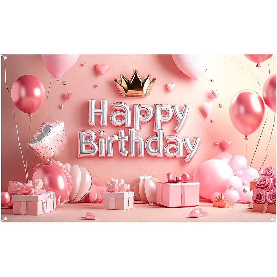 Nuxovilar Happy Birthday Banner Blue Gold Balloons String Lights Polyester Backdrop 43x70.86 Inches - Large Party Birthday Decorations for Photo