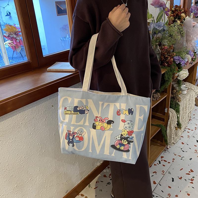 Women's Large Capacity Canvas Tote Bag with Hot Stamping - Casual Shoulder Bag for Students