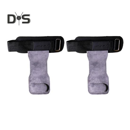 1 Pair Weight Lifting Wrist Strap Double Layer Cowhide Weightlifting Gym Gloves with Palm Pad Elastic Deadlifting Grip