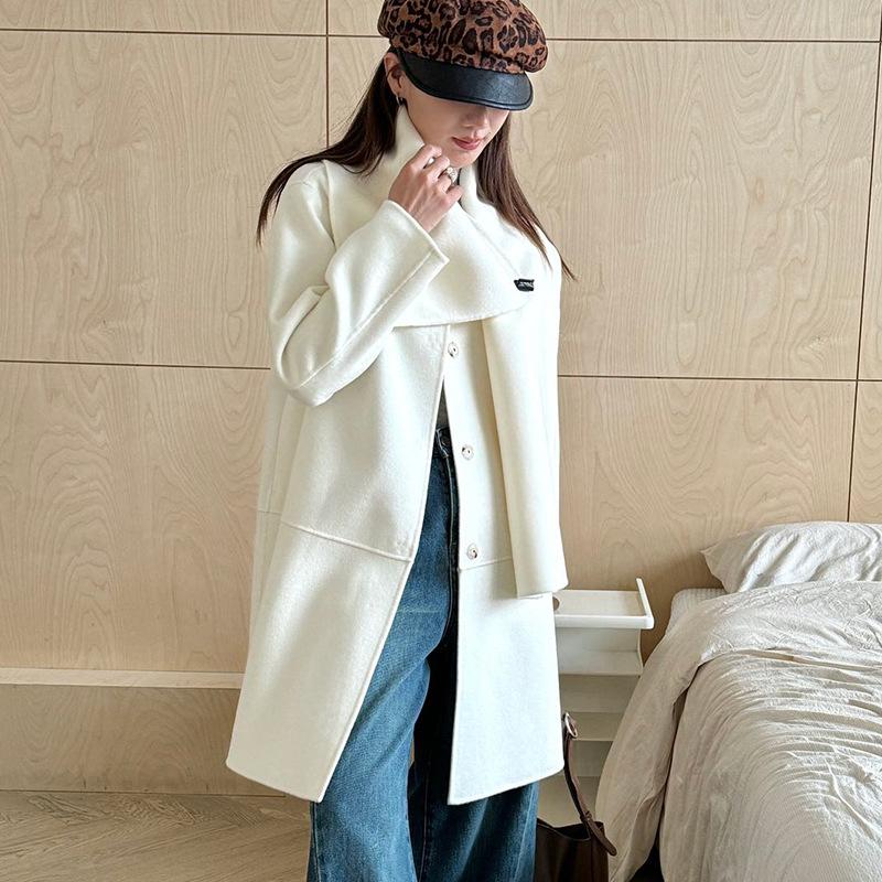 ] Niche Design Scarf Can Be Removed and Worn Twice, Double-sided Cashmere Coat, Women's Autumn and Winter Wool Coat