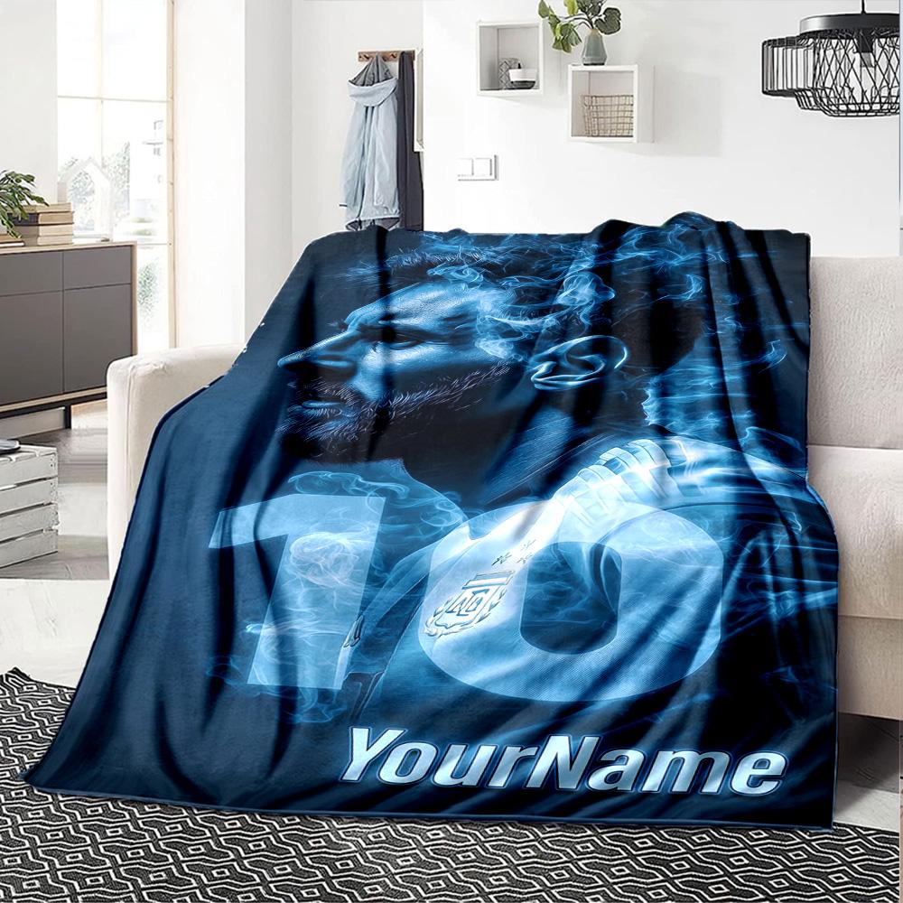 Messi Customize Your Name Blanket Cozy Customizable Blanket Comfortable Versatile for Picnics Livingroom Living Room Nap Ideal for All Seasons