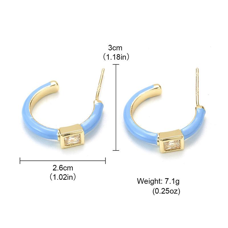 

New C-shaped earrings, light luxury stud earrings, retro temperament earrings, high-end exquisite, blue-green macaron niche models