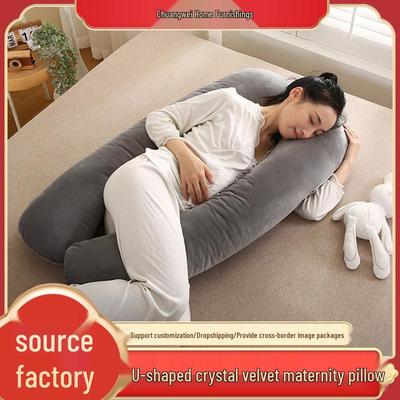 Pure Color U-Shaped Crystal Velvet Pregnancy Pillow with Removable Waist Support Pad