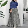 ZANZEA Damen Freizeit Langarm Patchwork Karomuster Langes Kleid mit Umlegekragen