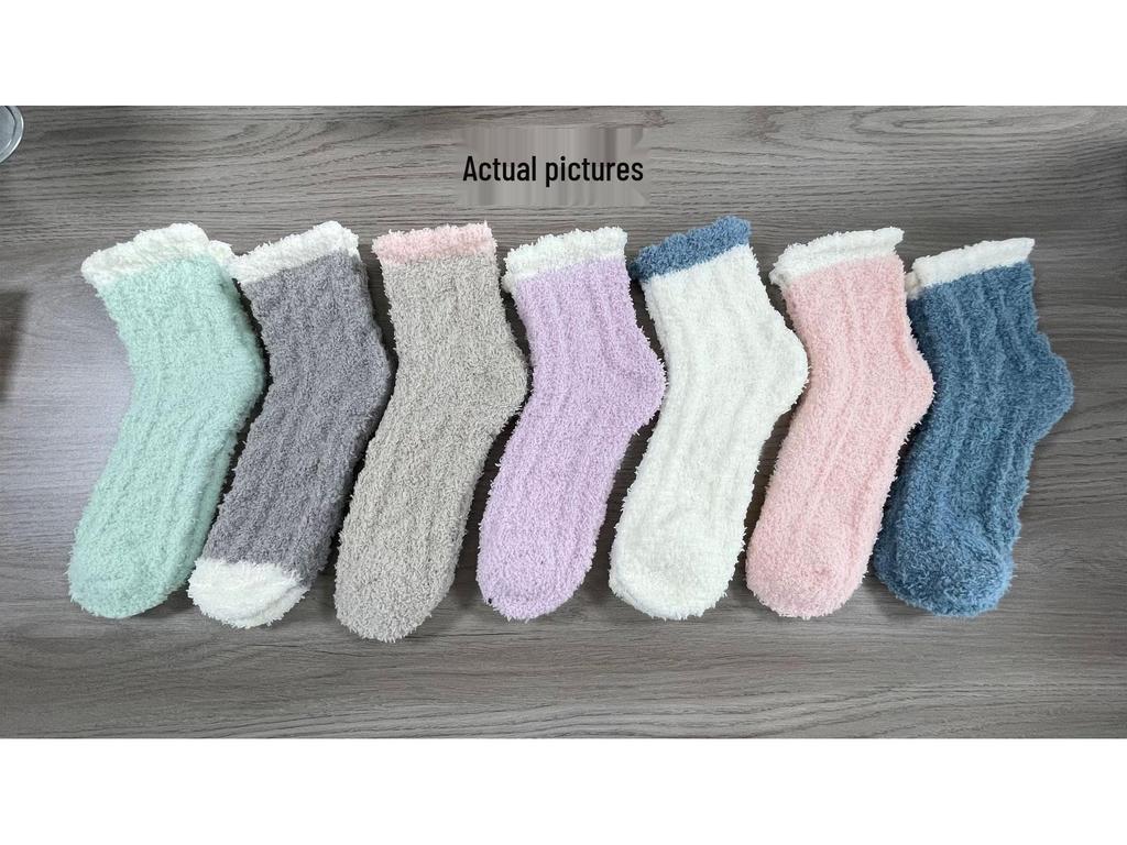 Women's Cable Knit Fleece Mid-Calf Socks - Warm, Thick, and Solid Color for Autumn/Winter