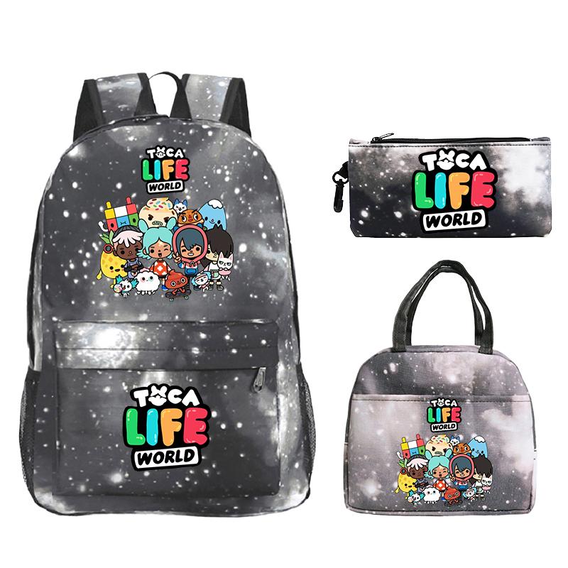 Toca Life World Print Backpack with Lunch Bag & Pencil Case 3pcs Set School Bag Lightweight Student Backpacks Boys Girls Bookbag