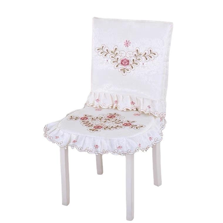 Pastoral Embroidery Dining Chair Cover Embroidery Tablecloth Dining Table Fabric Handmade Hollow Household Chair Cover