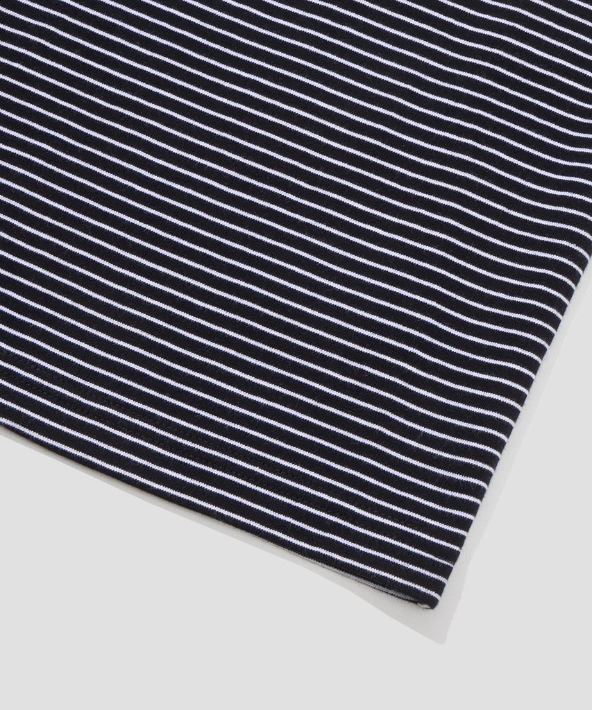 AGOD Roll-Up Snap Henley Neck Striped Half T-Shirt [Black]