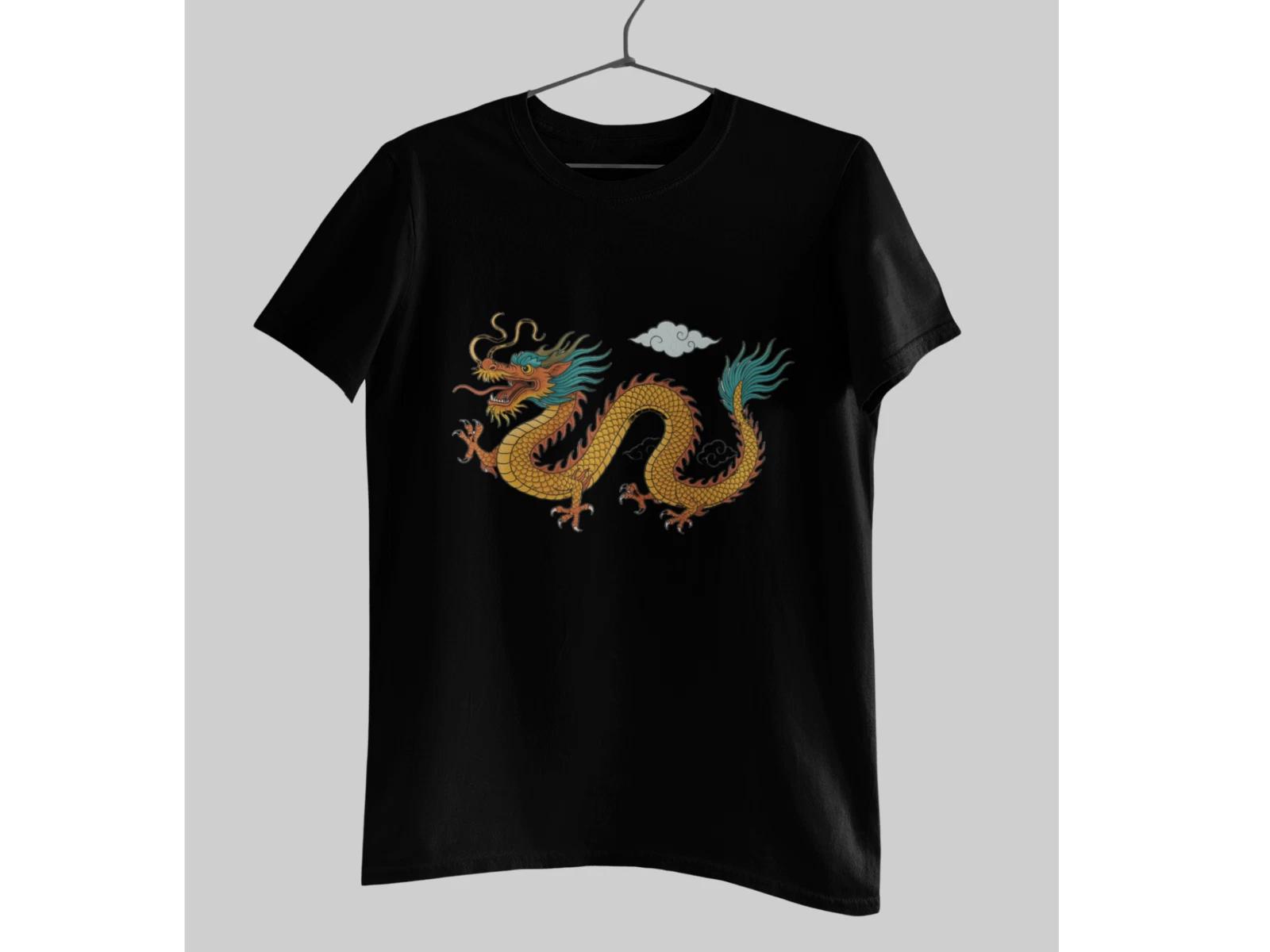 Chinese Dragon T-Shirt | Horizontal Oriental Dragon Graphic Tee Unisex 2XL
